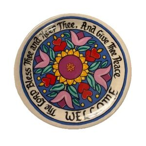 Carla Grace Coaster Or jewelry Tray Flowers‎ & Religious Message Ceramic W Sig